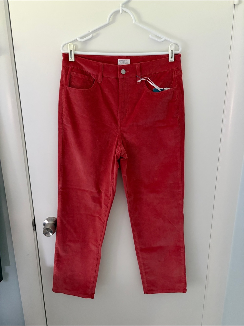 Market & Spruce Red Straight-Leg Corduroy Pants
